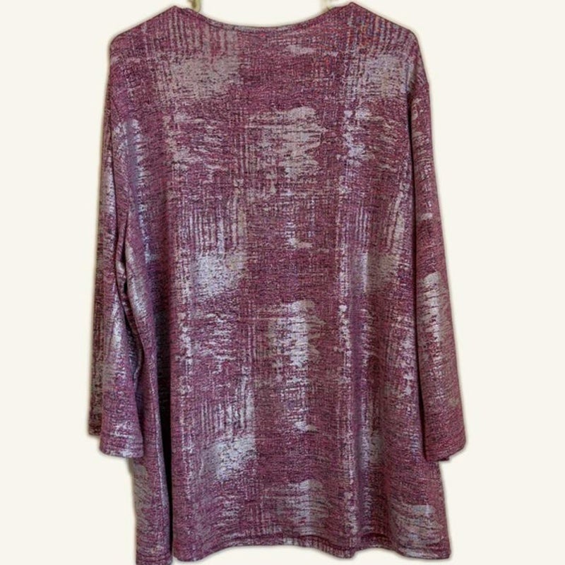 Bedford Fair Purple Silver Metallic Shimmer Knit Long Sleeve Tunic Top XL