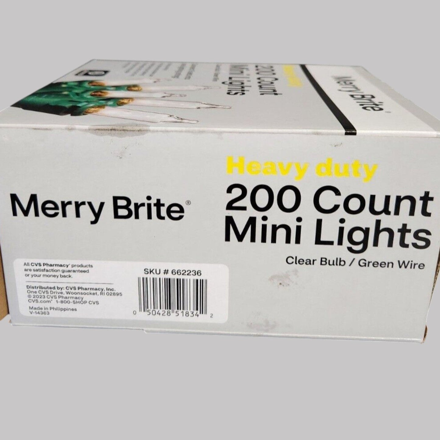 Merry Brite 200 HD Mini Lights – Clear Bulbs, Green Wire – 46.5 Ft – Connectable