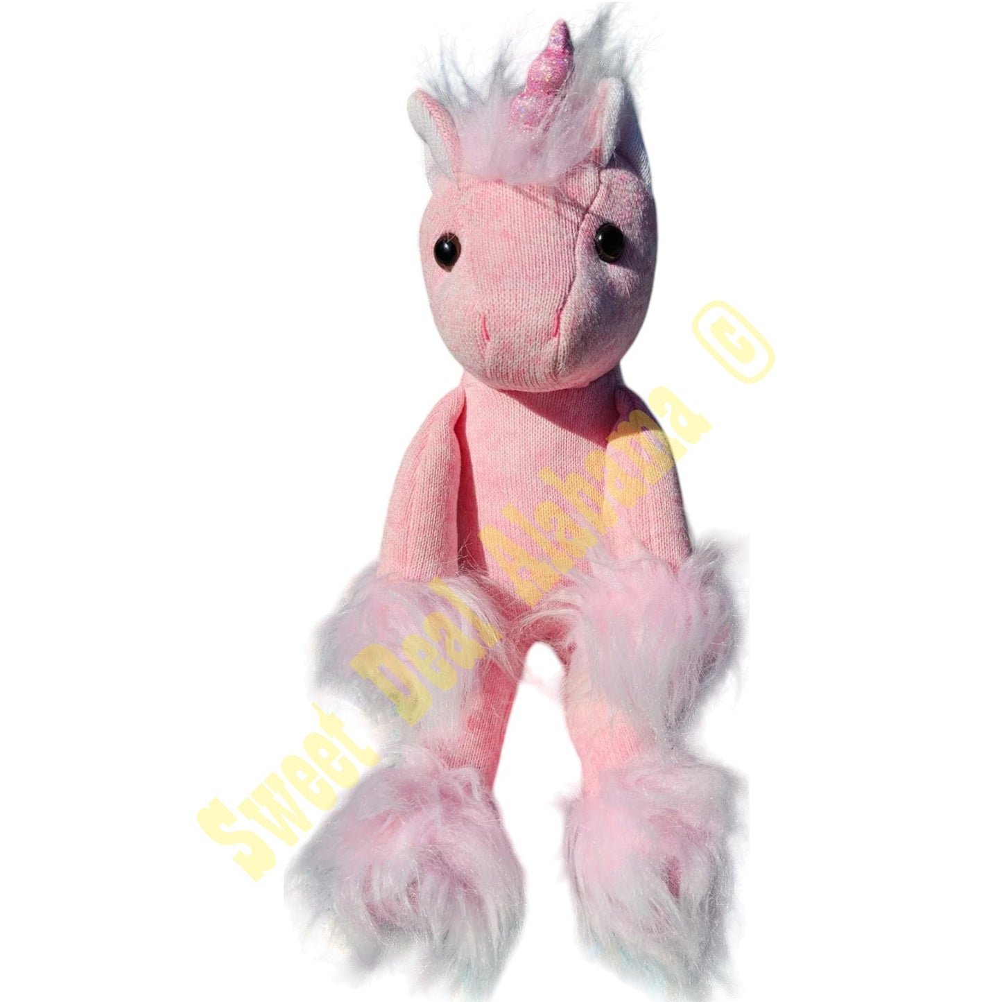 Bearington Collection,  Rosy Glittertoes Pink Knit Unicorn Stuffed Animal, 16"