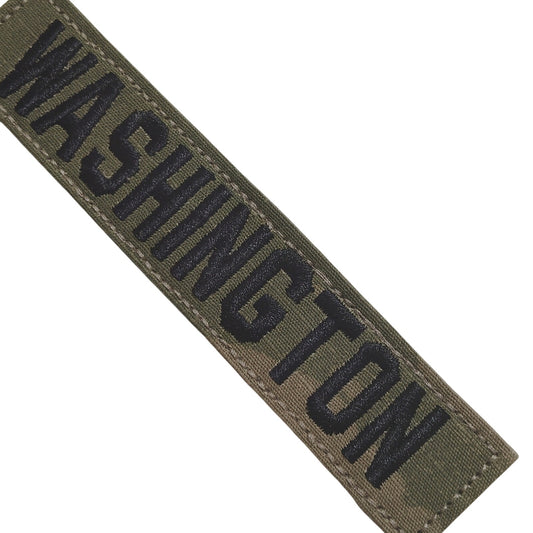 Name Tape “WASHINGTON” – OCP Scorpion W2 – Hook Back – 5" × 1" – Novelty Patch