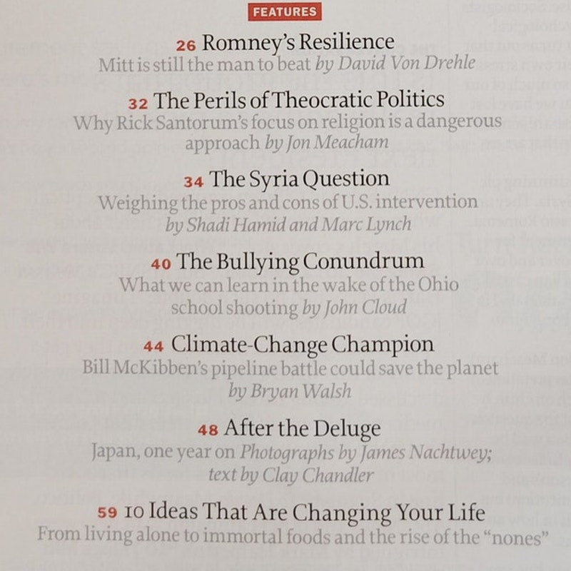 TIME Magazine March 12 2012 - 10 Ideas That Are Changing Your Life Back Issue
