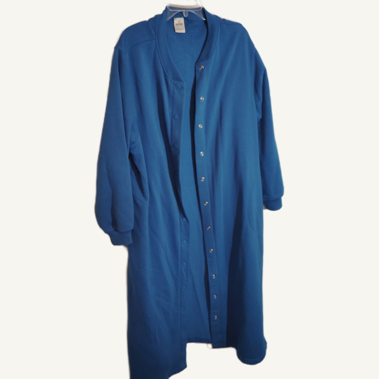 Blair Women's Vintage Heavy Flannel Snap Front Robe Blue Large Soft Plush