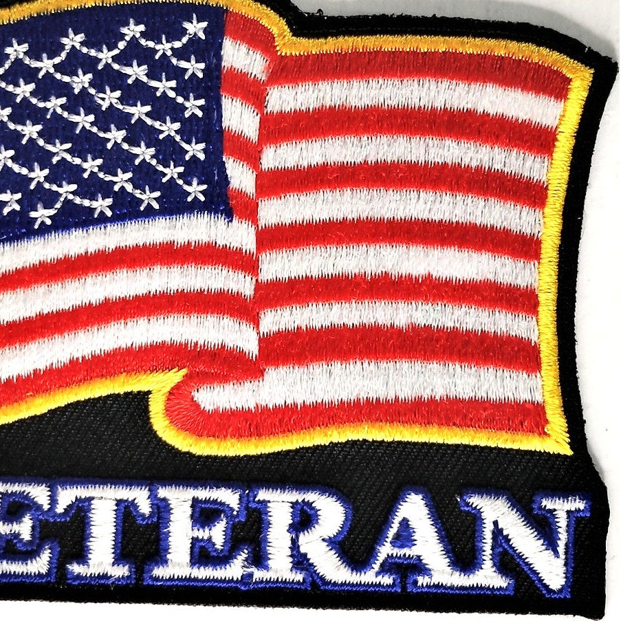 USA Veteran Patch Wavy Flag, Eagle Emblems 3‑1/2" × 2‑3/4" Sew‑On, Embroidered