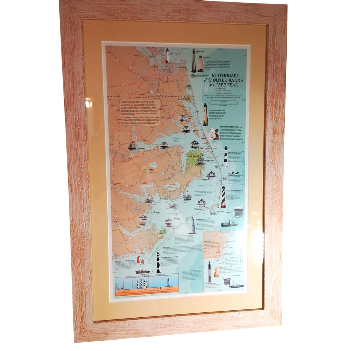 VTG “Graveyard of the Atlantic” NC Lighthouses, Pro-Framed Double‐Matted 20"x11"