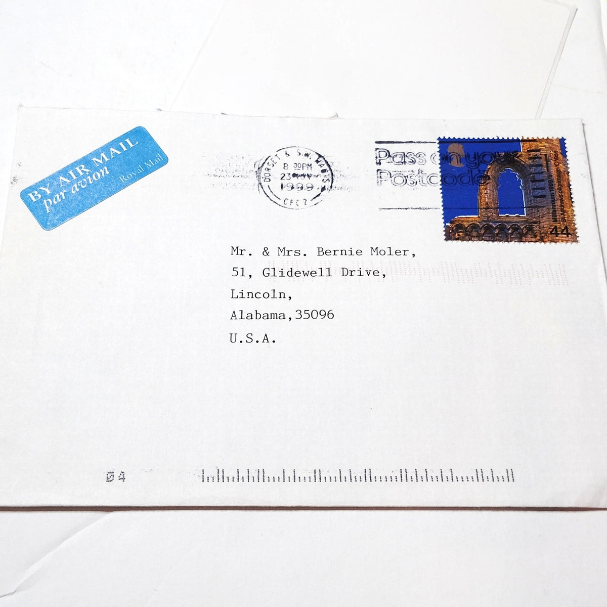 1999 Royal Mail Airmail Cover to USA 44p St Andrews Millennium Stamp