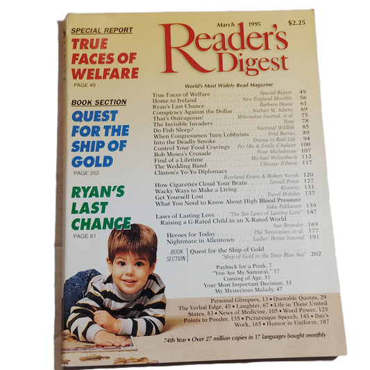 Reader's Digest Magazine March 1995 Ship of Gold Vintage Back Issue