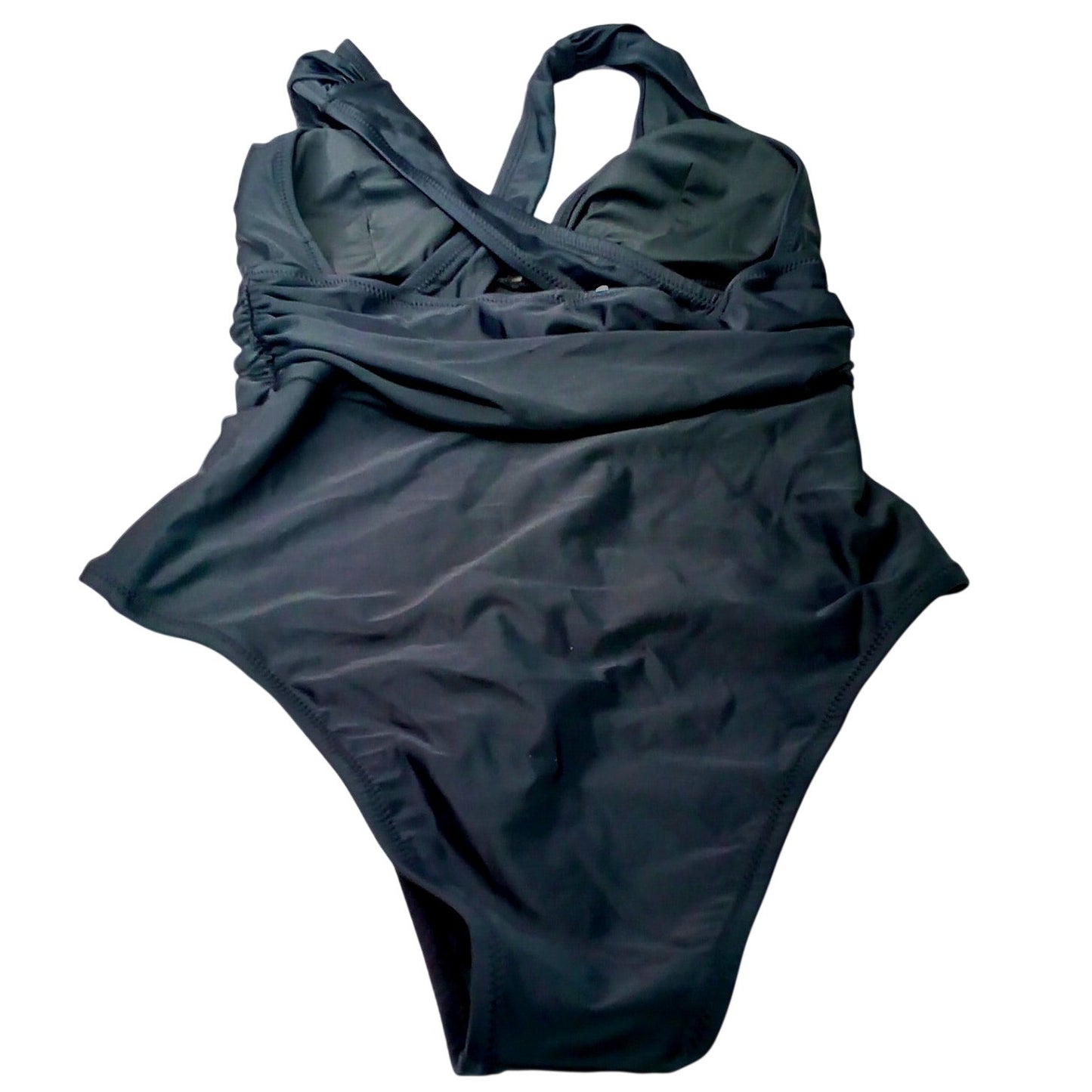 Cupshe Black One Piece Swimsuit Women’s Medium Ruched V Neck Classic Swimwear