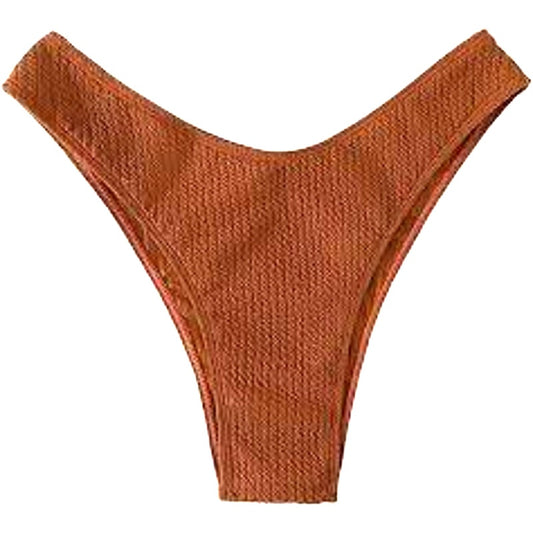 Zaful Burnt Orange Ribbed Bikini Bottoms High Cut Swim Stretch, Med (US 6)