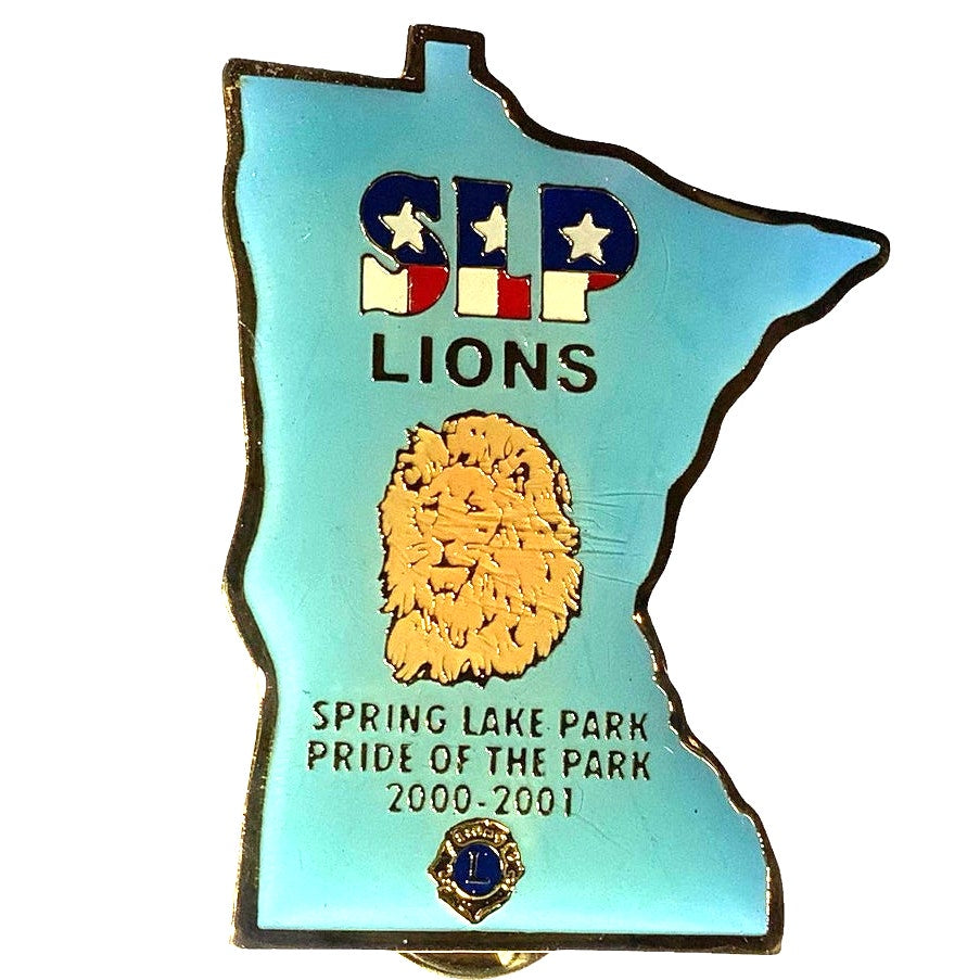 Vintage 2001 Lions Club Int. Map Lapel Pin, Spring Lake Park, Minnesota