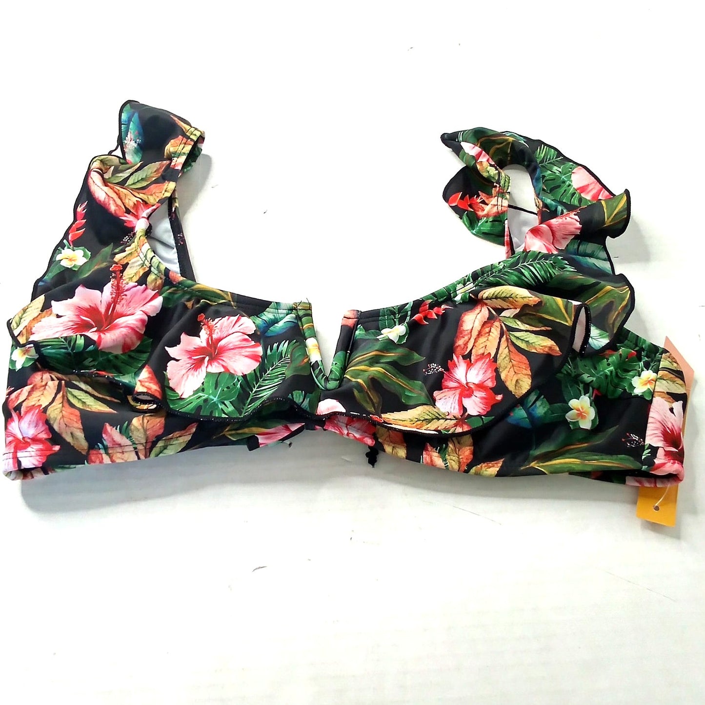 Mstuming Floral Bikini Top Flutter Sleeve Ruffle Strap Tropical Print Medium