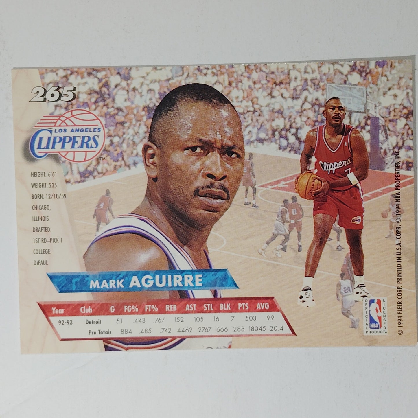 1993–94 Ultra Mark Aguirre #265 – LA Clippers – Forward – VG/EX