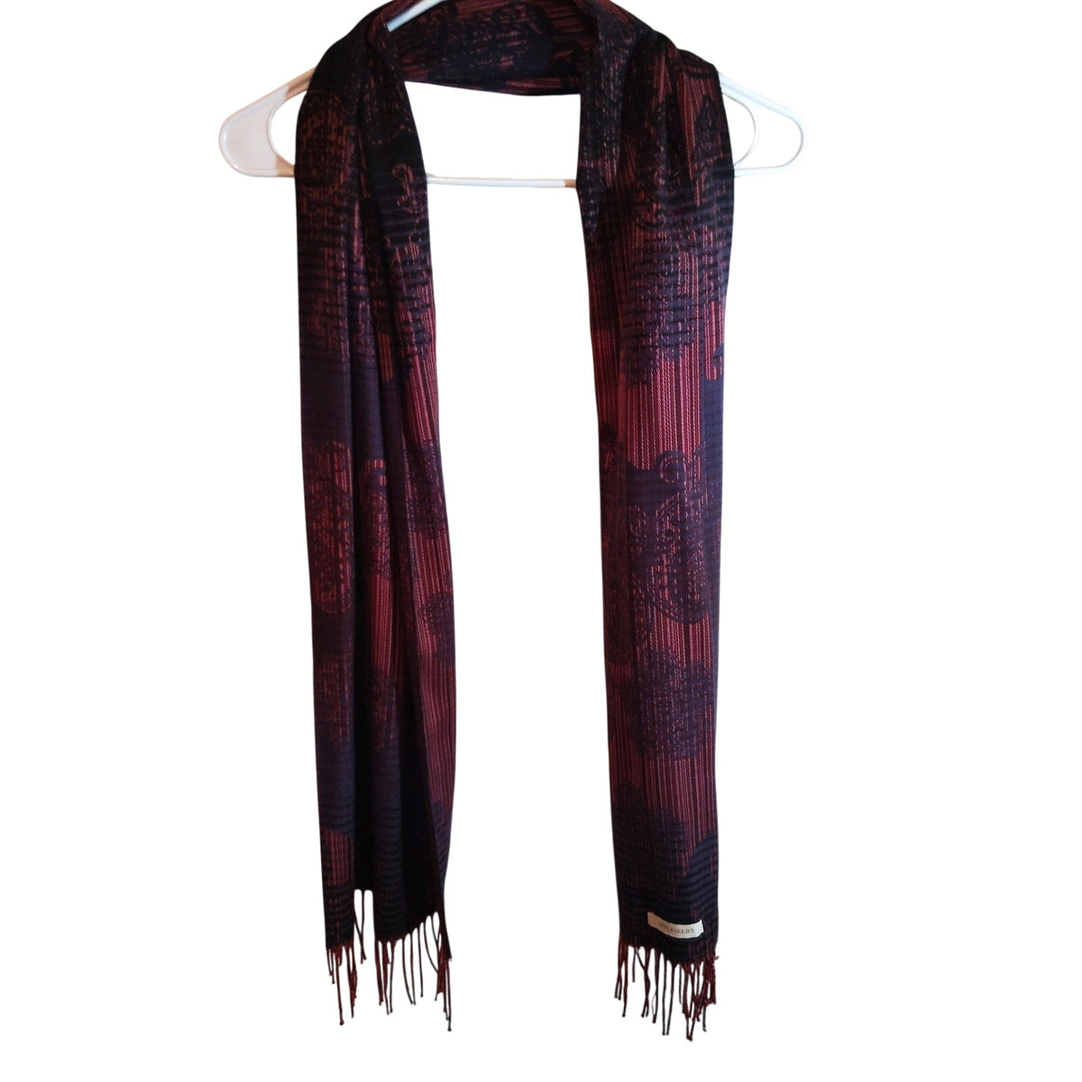 Appleseed's Women's Multicolor Paisley Jacquard Fringe Scarf 64x13.5 Burgundy