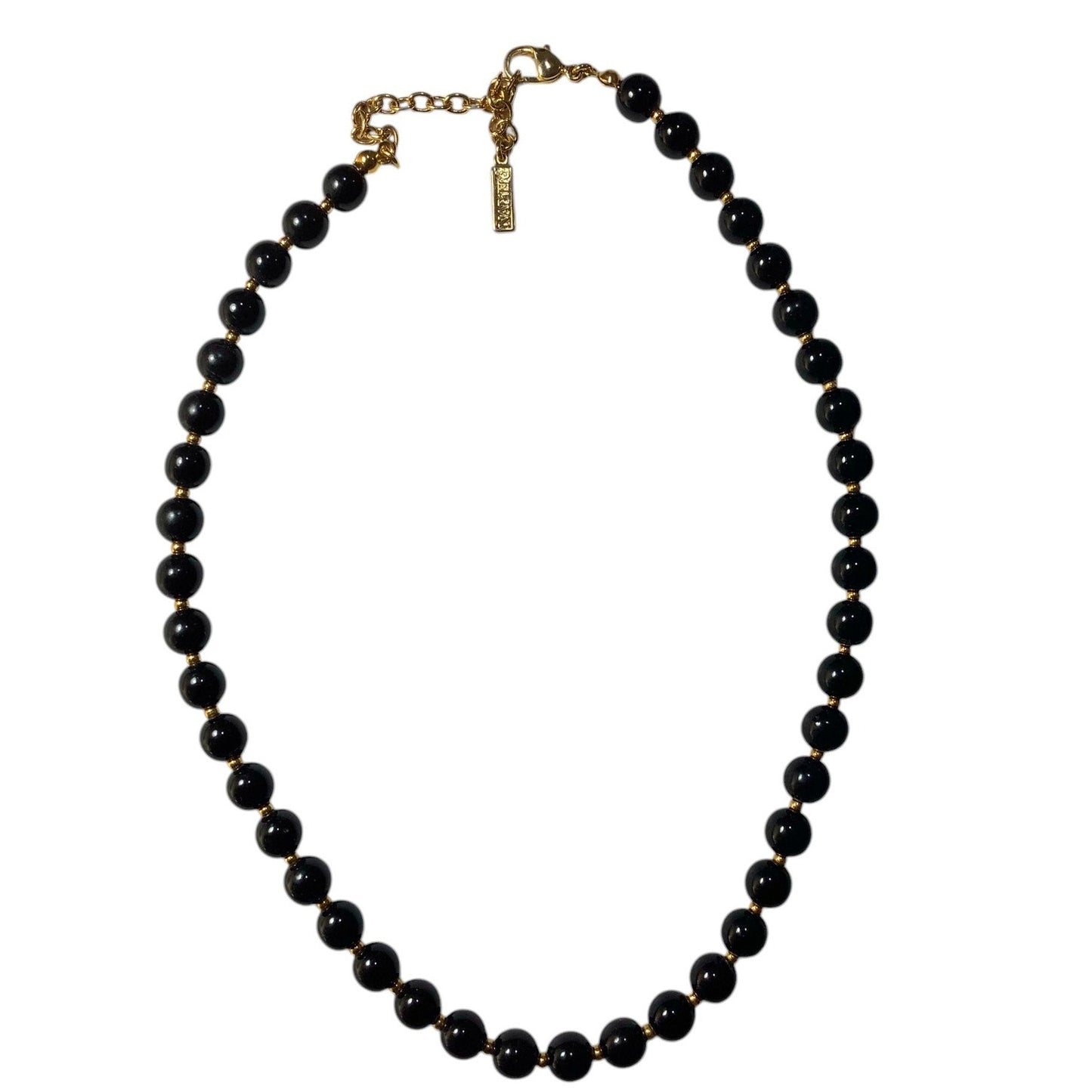 Napier Black Faux Onyx and Gold Beaded 18" Necklace - Vintage 1980s