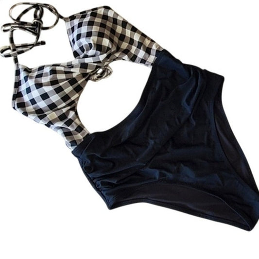 Cupshe Black White Checkered Cutout Monokini One Piece Swimsuit Women Medium