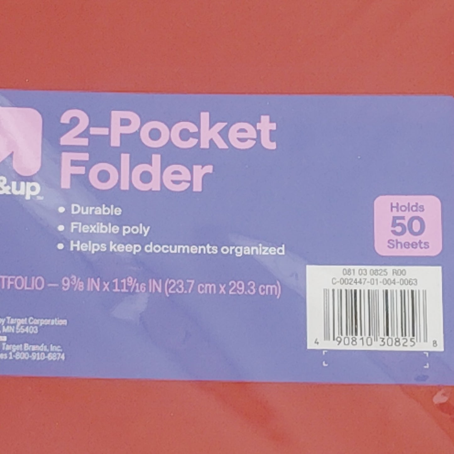12-Pack - 2‑Pocket 3‑Hole Punch Plastic Folder – Red – 12‑Pack