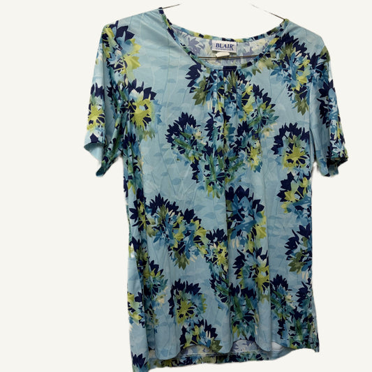 VTG Blair Women's Blue Floral Short Sleeve Shirt Size Large