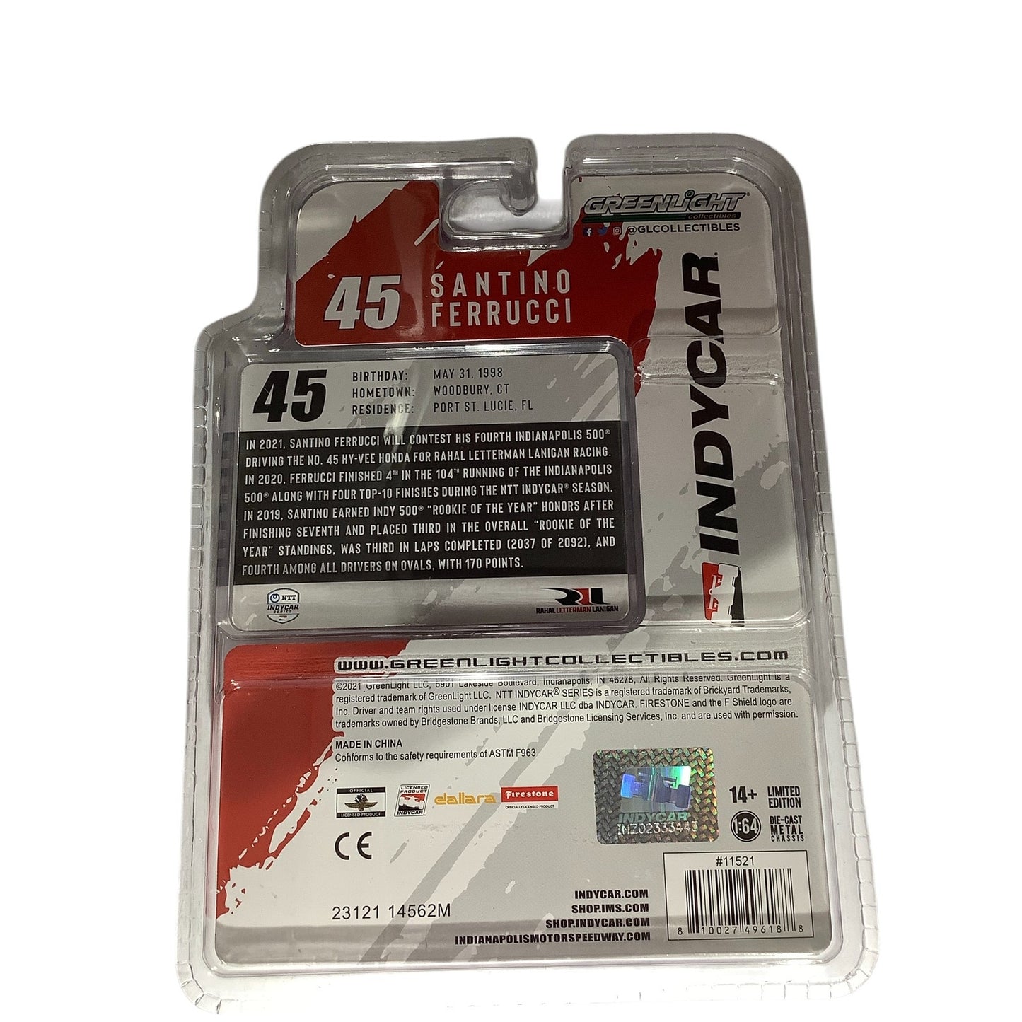 2021 Hy-Vee #45 Santino Ferrucci Greenlight Collectibles 1:64 Indy Car