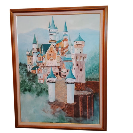 Original Neuschwanstein Castle Oil Painting Signed, Framed 46x36 Bavaria