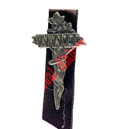 WWII Memorial Black Ribbon w/ Cross Device Hat or Lapel Pin, 2-1/8" x 7/8"