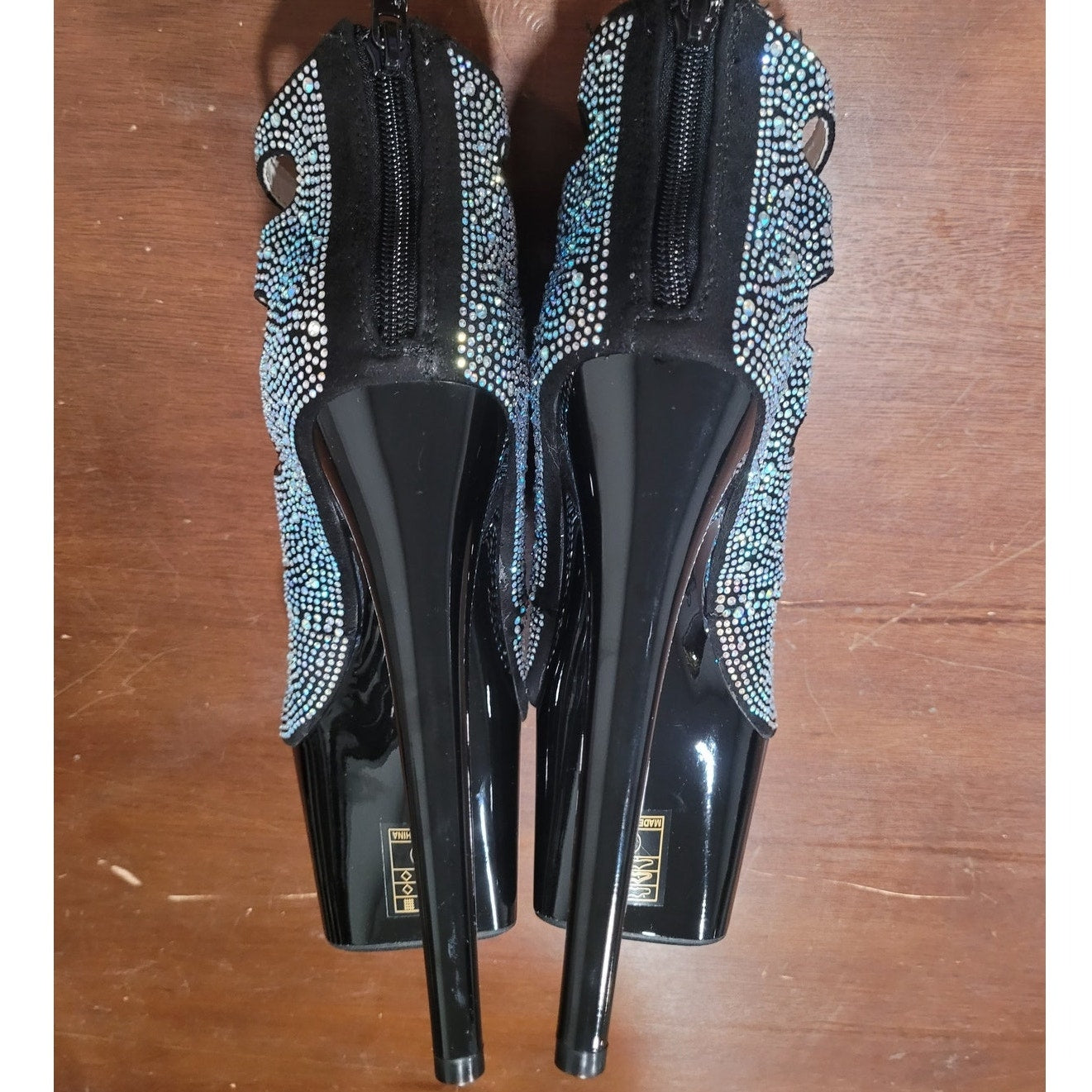 Ellie Shoes Black Ankle Boots w/ Rhinestones 709-WENDY Size 8, Platform Stiletto