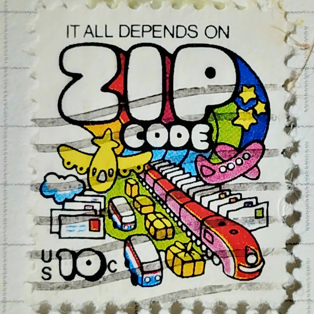 1974 US Postage Stamp Scott 1511 10c ZIP Code Used Pop Art Transportation