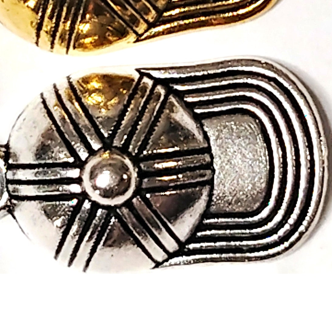 Baseball Cap Charms Set of 2 Patinated Gold & Silver Detailed Hat Pendants 5/8"