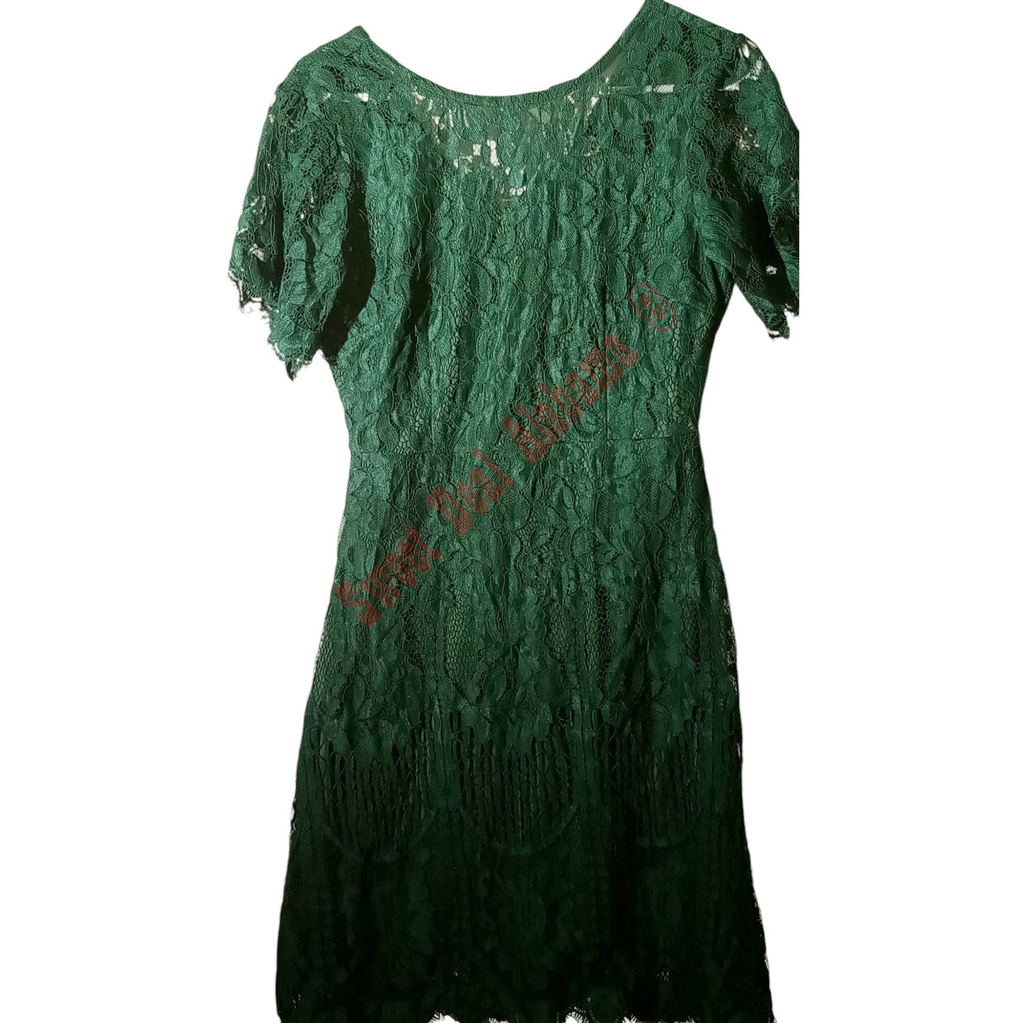 Elegant Round Neck V-Back Floral Lace Cocktail Party A Line Dress, Green, Size M
