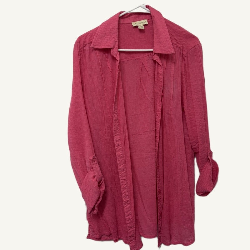 Appleseed's TQC Shop Pink Leaf Print Top XL & Solid Cardigan L 2-Piece Set