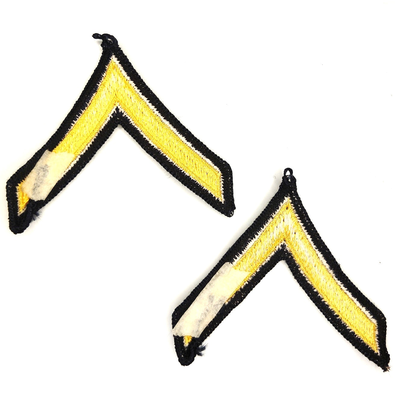 US Army Private E‑2 Rank Chevrons Male Gold on Navy Blue Pair Sew‑On