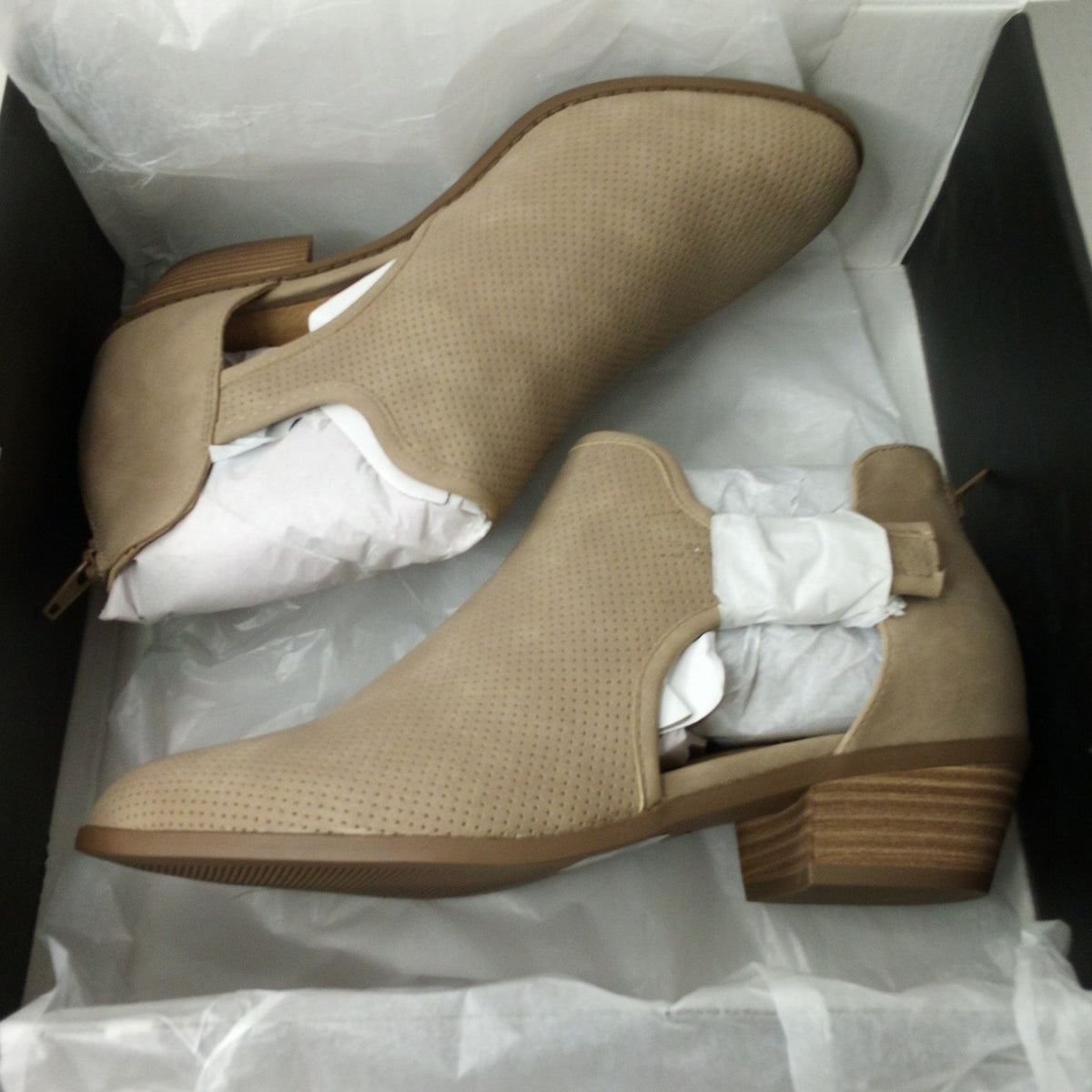 Lane Bryant Taupe Perforated Cutout Ankle Bootie 8W Wide Faux Suede Block Heel