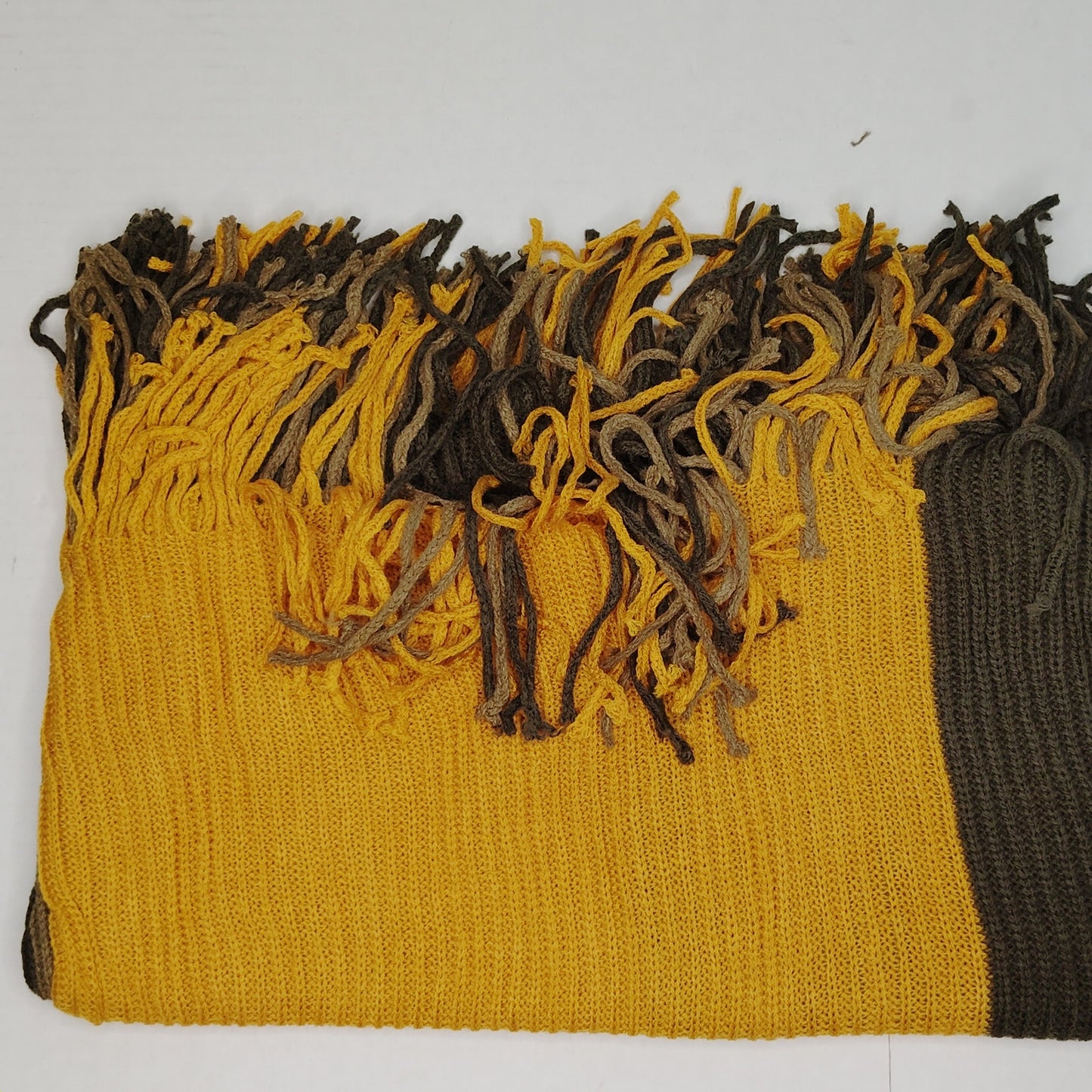 LuckyLeaf Infinity Scarf w/ Tassels Lightweight 100% Acrylic Yellow/Coffee/Khaki