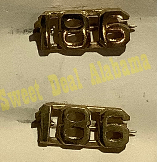 Early/Mid 1900s Brass C-Clasp "186" Collar Device 3/8"H Hat / Lapel Pins Set