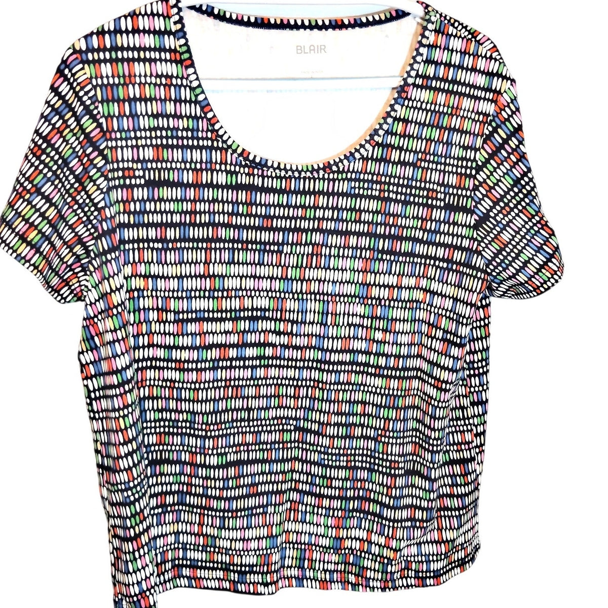 Blair Multicolor Geometric Print Top Women’s Large Excellent Estate Short Sleeve