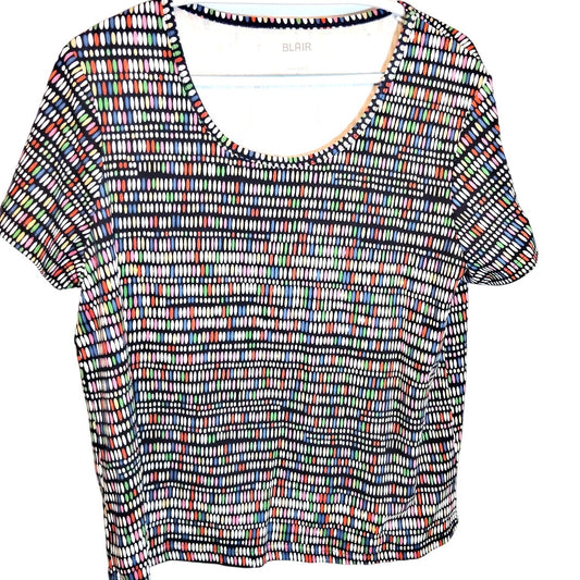 Blair Multicolor Geometric Print Top Women’s Large Excellent Estate Short Sleeve