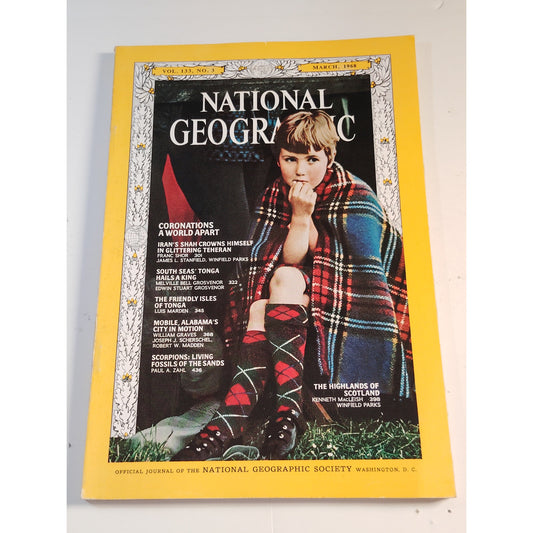 National Geographic Magazine – March 1968, Iran, Tonga, Scotland, Mobile AL