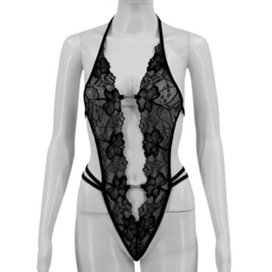 Avidlove Women’s Extreme Plunge Lace Teddy – Black – Medium