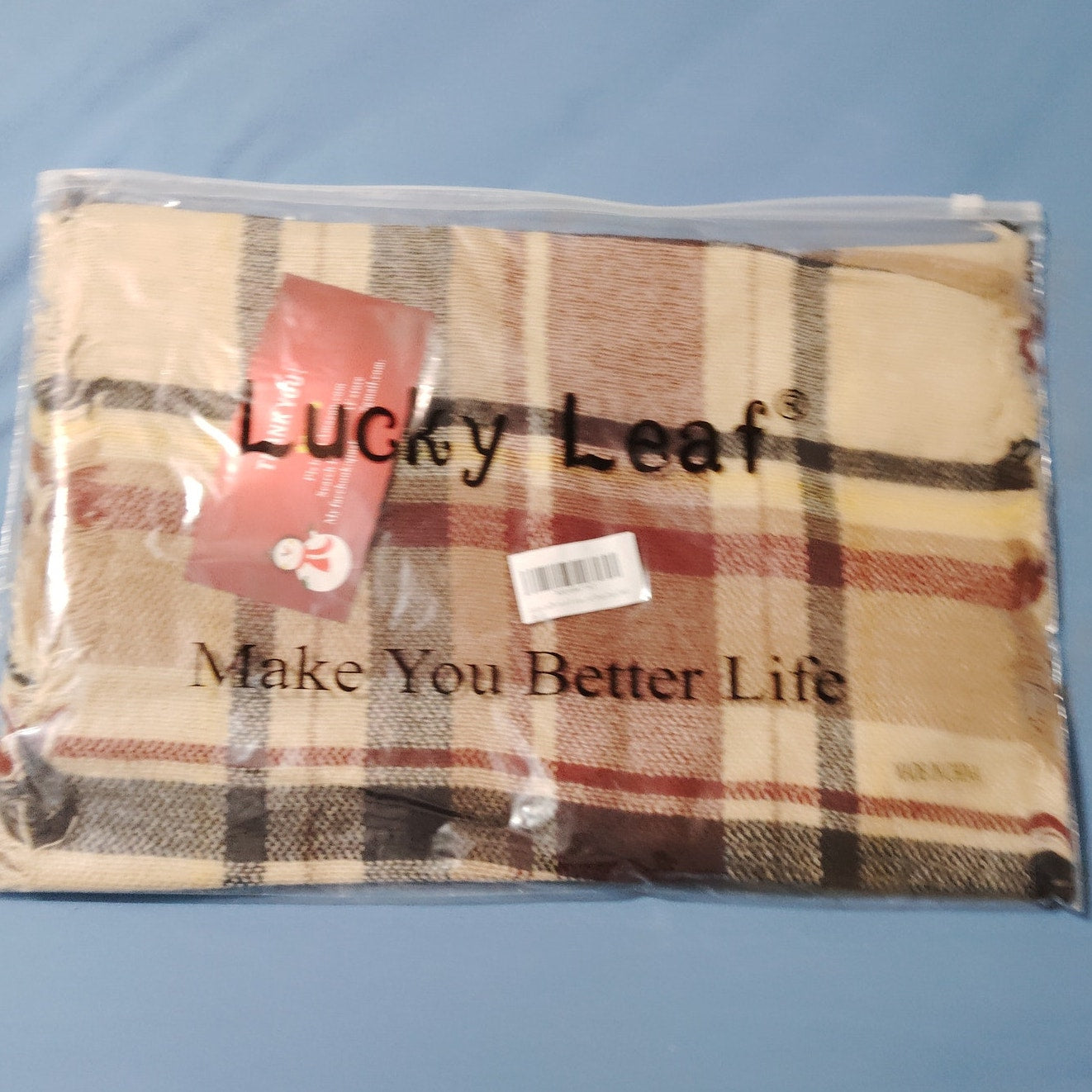 Lucky Leaf Infinity Scarf Plaid Multi‑Color Acrylic 32" × 16" Fall/Winter