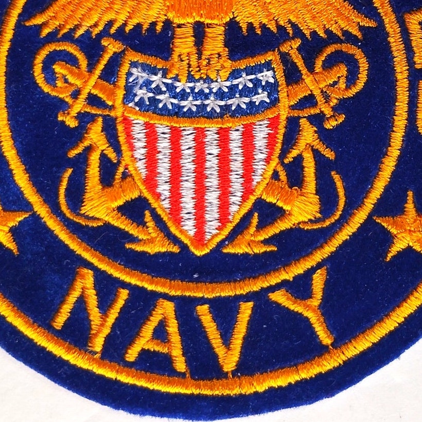 Vintage U.S. Navy Embroidered Iron-on or Sew-On 4" Patch, RARE Right Facing