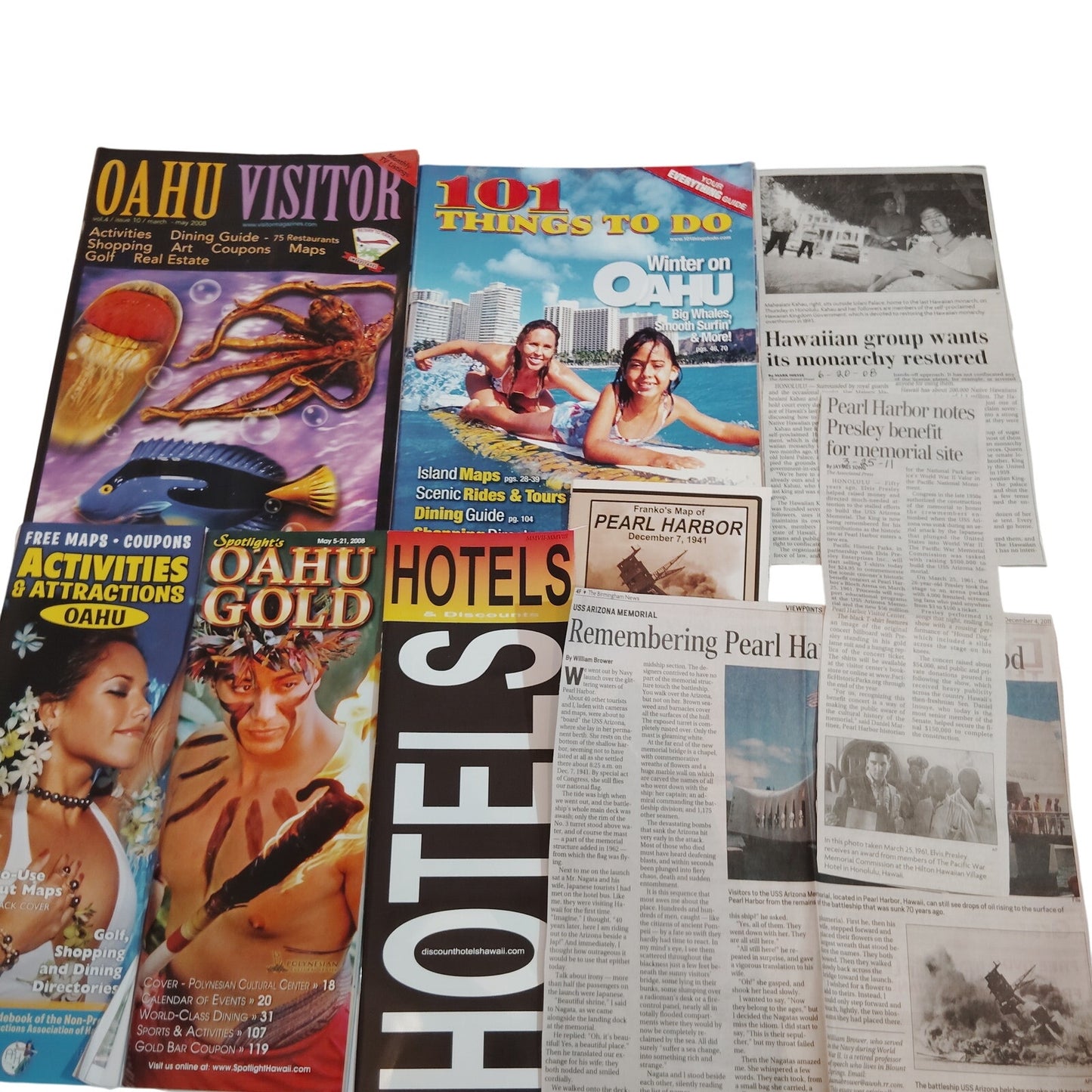 Oahu HI Ephemera Lot: Travel Guides, Maps, Pearl Harbor Memorabilia (2008)