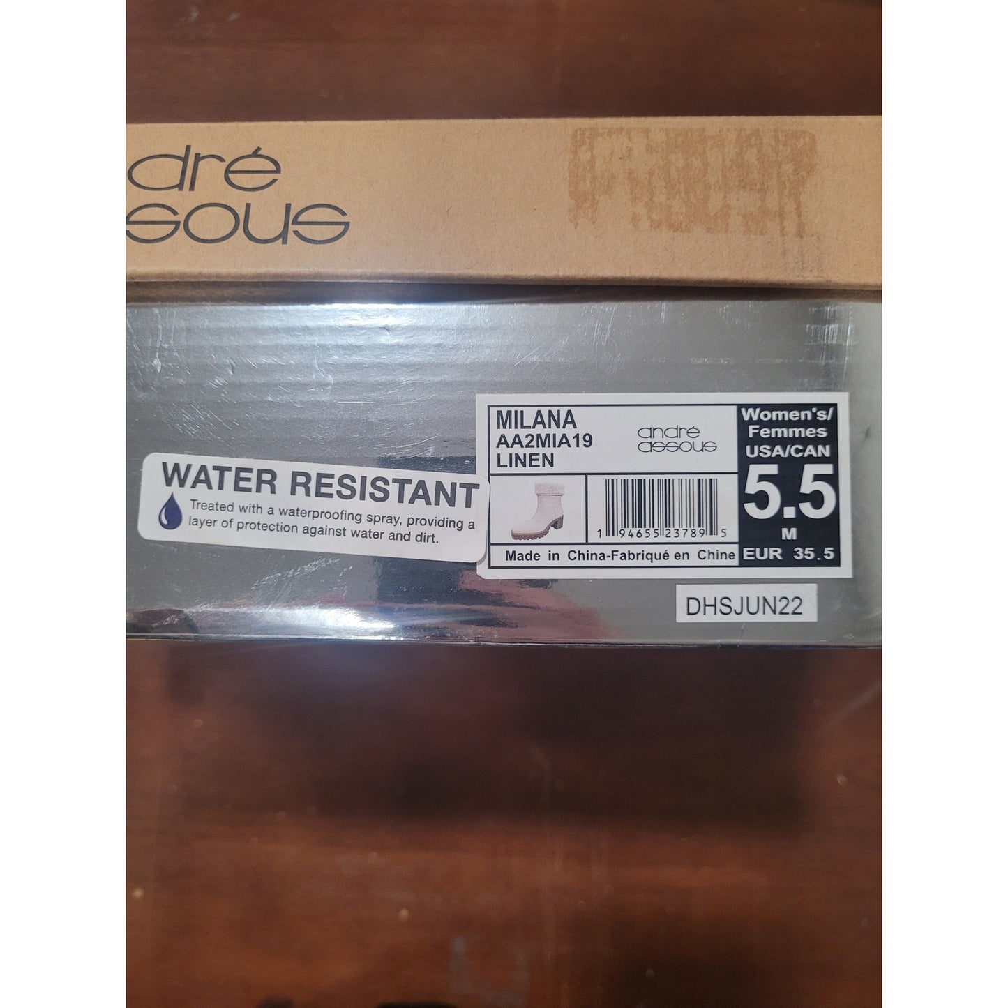 André Assous Milana Bootie, Linen, Womens 5.5, Fold-Down Shearling Lined Leather