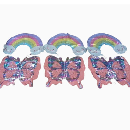 Dolly Parton Theme Large Butterflies & Rainbows Foil Balloons, 6 Pc Party Decor