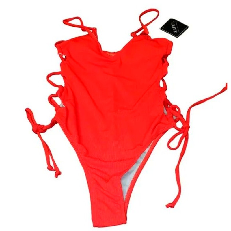 ZAFUL Cut Out String Bathing Suit Sexy Monokini V Neck Tummy Control - Small (4)