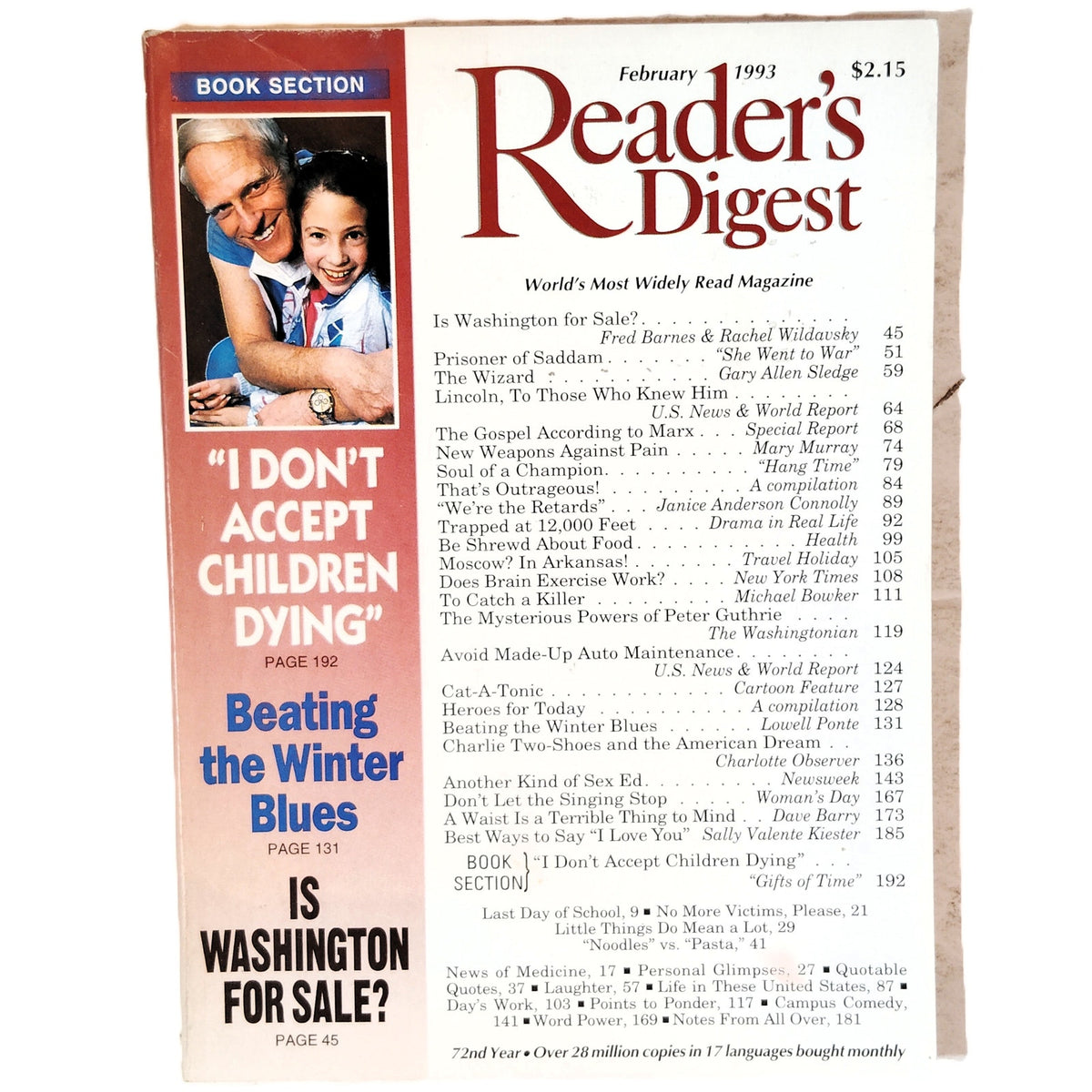 Reader's Digest February 1993 Vintage Magazine - I Don't Accept Children Dying