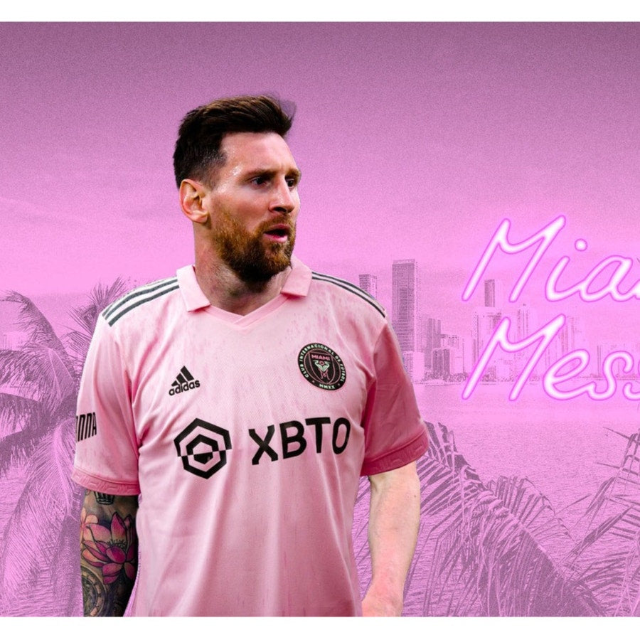 Messi Miami Soccer Flag 3×5 ft Pink/Purple Banner Canvas Header Brass Grommets