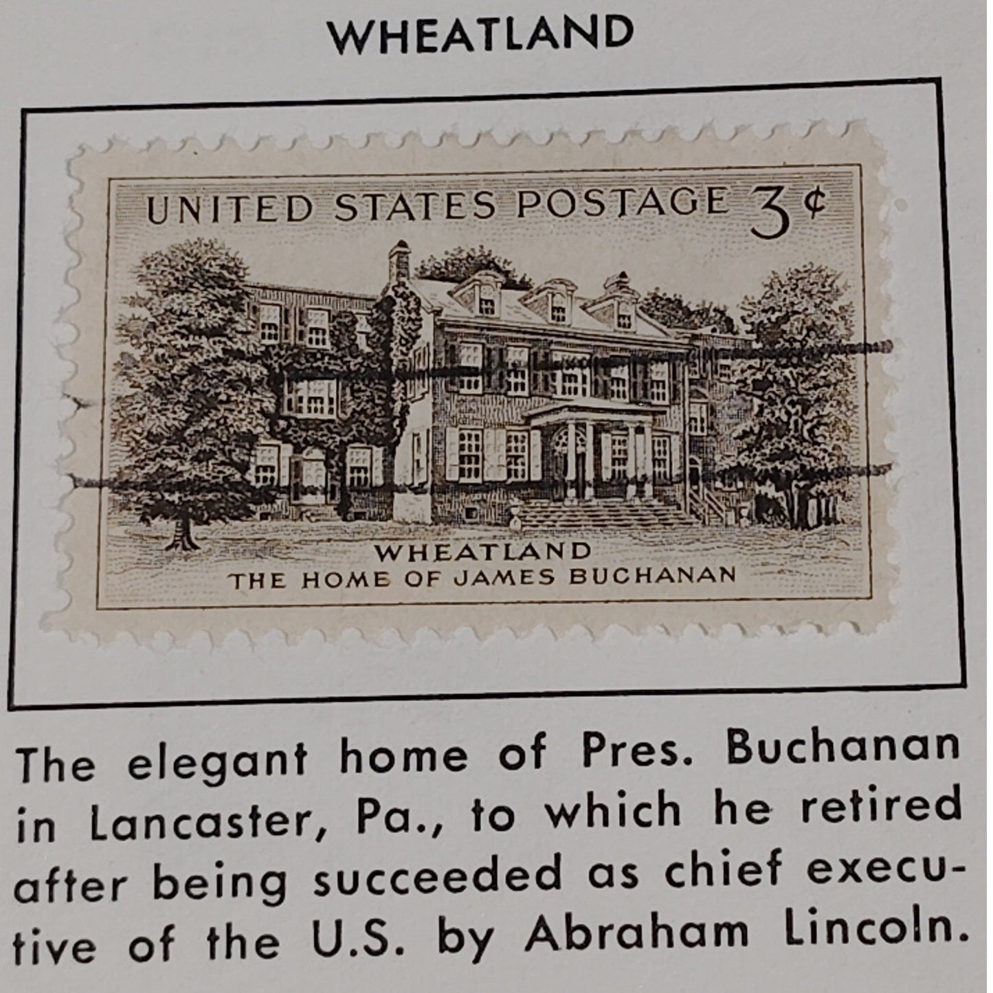 1956 3¢ Wheatland Stamp – Home of James Buchanan – Scott #1081 – Commemorative