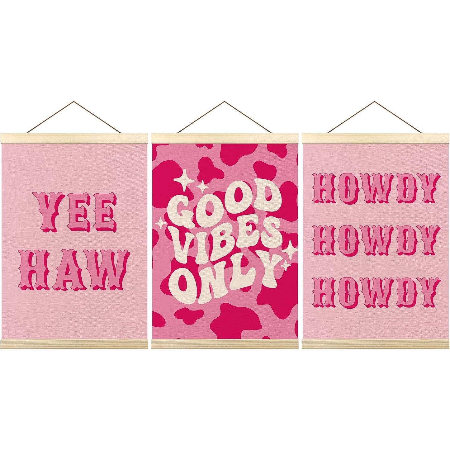TLESKE  3‑Pack Pink Western Canvas Set 12x16 in Yee Haw Howdy Good Vibes Only