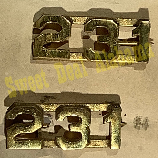 Early/Mid 1900s Brass C-Clasp "231" Collar Devices 3/8"H Hat / Lapel Pins Set