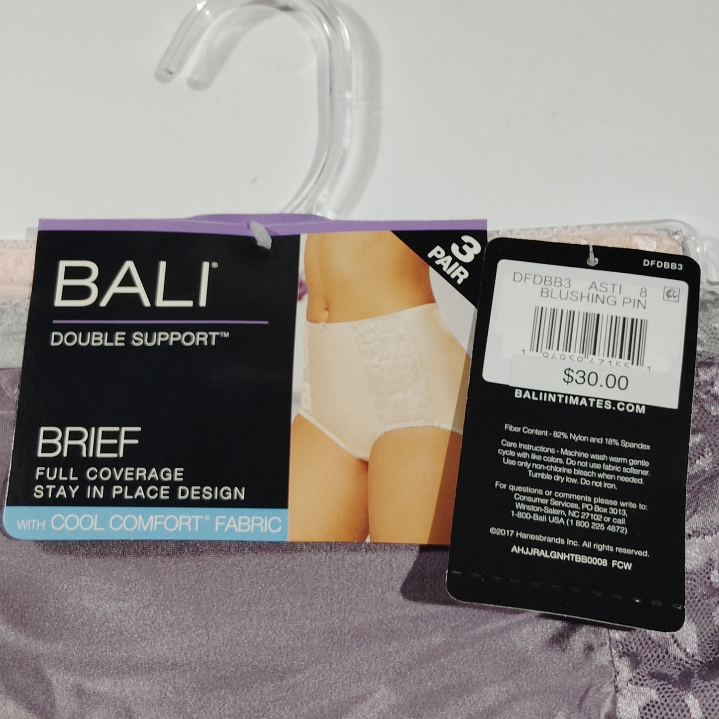 Bali Double Support Brief Panty Set – 3 Pack – Size 8/XL – Women’s