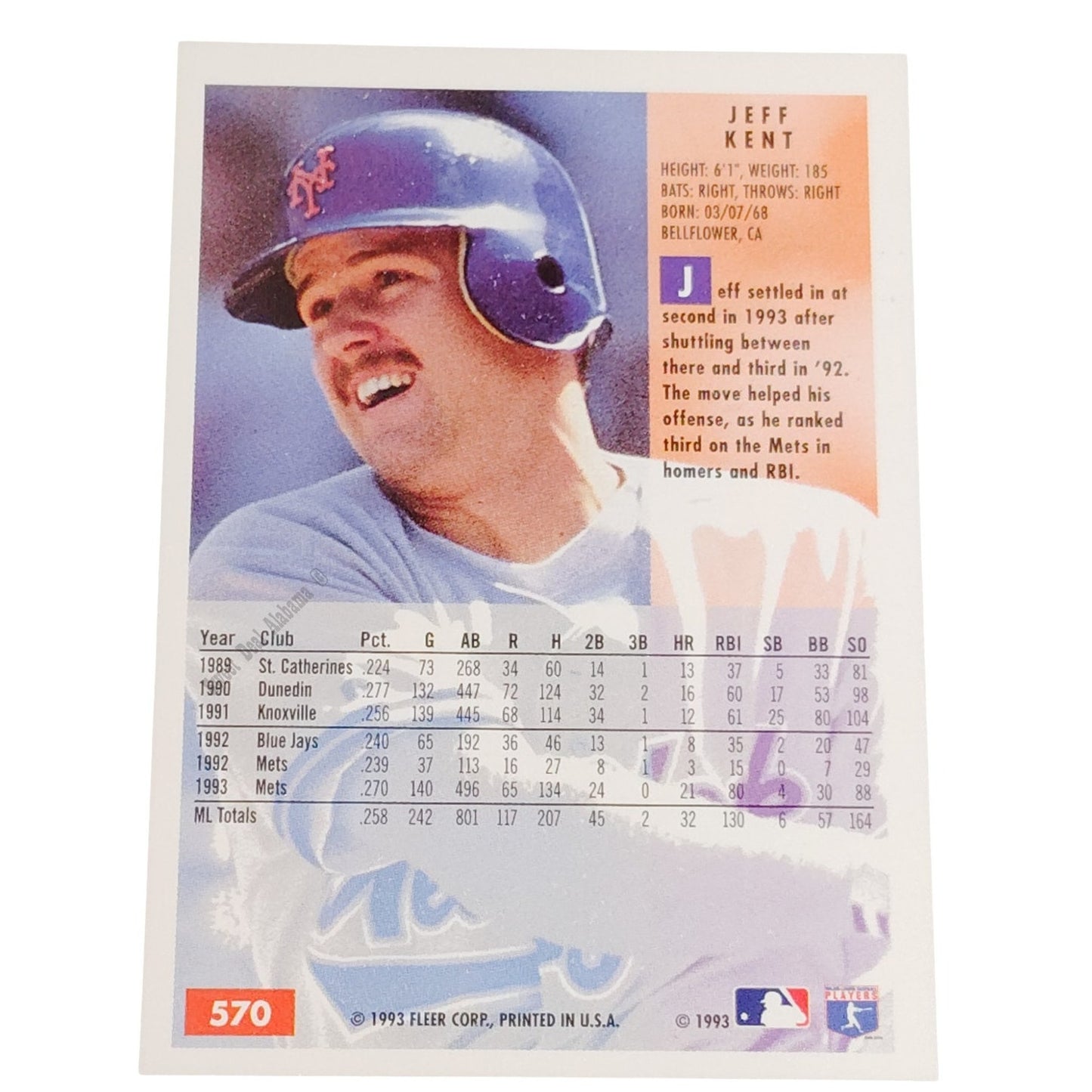 Jeff Kent, New York Mets, #570, 1994 Fleer Baseball Collector's Card