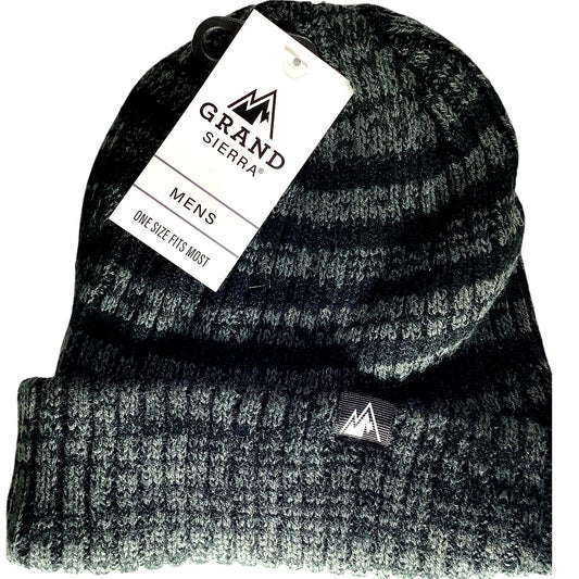 Grand Sierra Men's Adult Beanie / Toboggan Cap, One Size Fits Most, Black/Gray